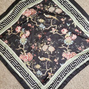Silk Square Birds & Floral Motif Scarf